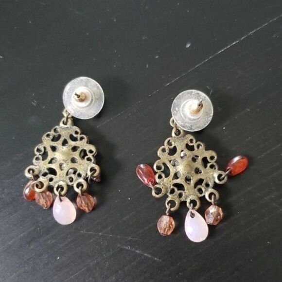 Boho Bronze Beaded Flower Drop Dangle Earrings - Picture 5 of 6